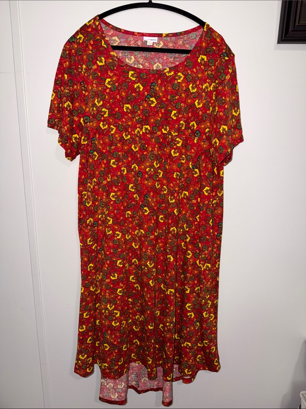 LuLaRoe Red Floral Midi Dress with Yellow Accents